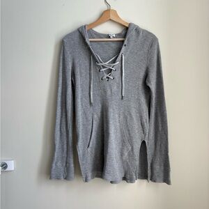 Splendid Lace Up Front Waffle Hoodie